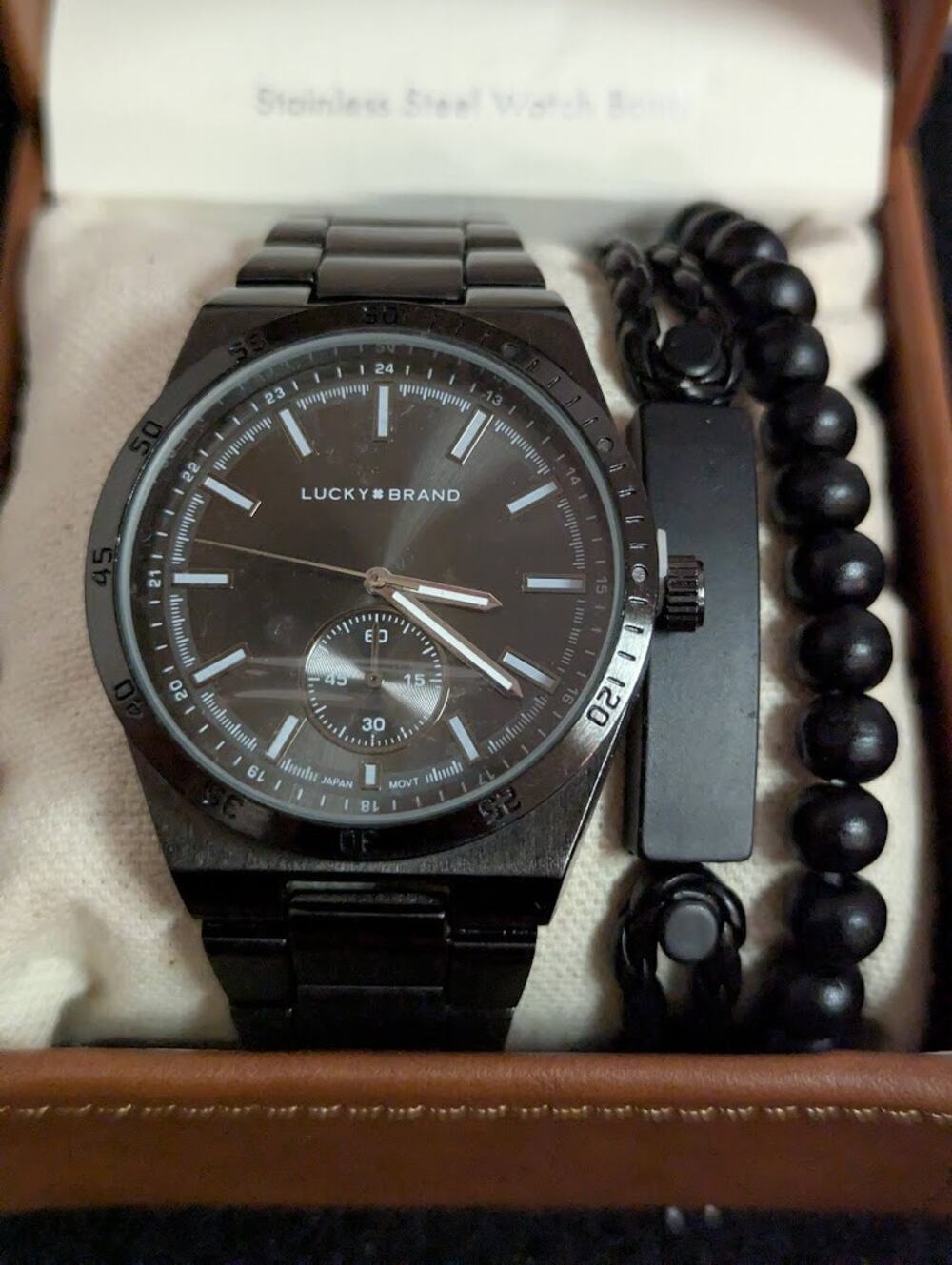Lucky Brand Watch with bracelet in Box NEW Black Mens gift set